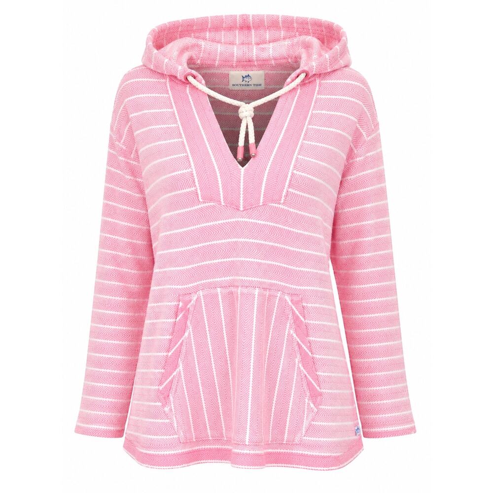 Southern Tide Pink White Striped Hoodie Pullover Cover Up Beach Swim Coastal MED